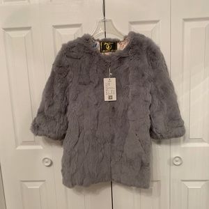 NWT grey genuine rabbit fur coat size small